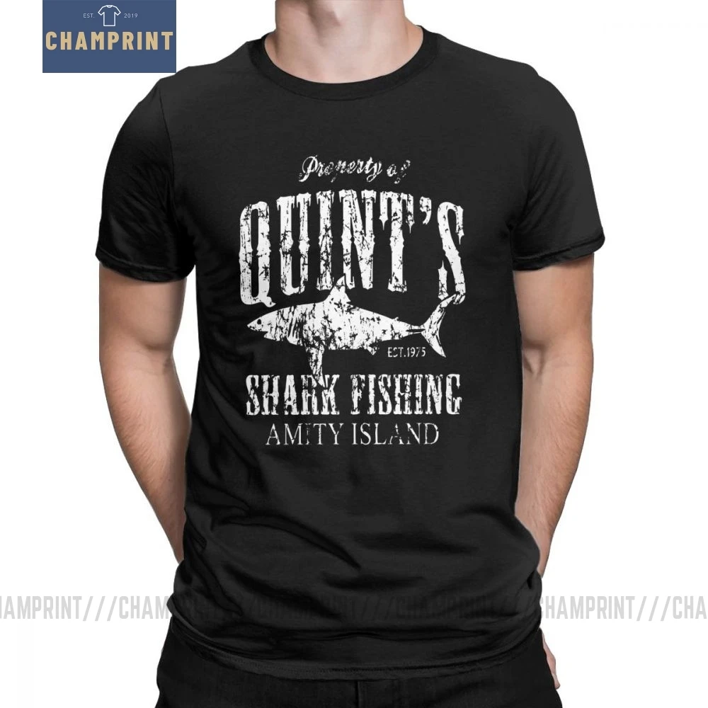 

Men's T Shirts Quints Shark Fishing Amity Island Funny Short Sleeve Jaws 70s Fish Tees O Neck Clothes Pure Cotton Gifts T-Shirt