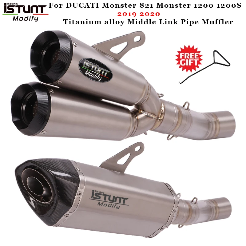 For 2019-2020 Ducati Monster 1200 821 Motorcycle Exhaust Titanium Alloy Middle Link Pipe Double Hole Muffler Slip On Monster 821