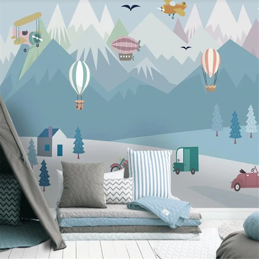 milofi custom 3D wallpaper mural cute cartoon balloon airplane car children's room living room background wall decoration painti