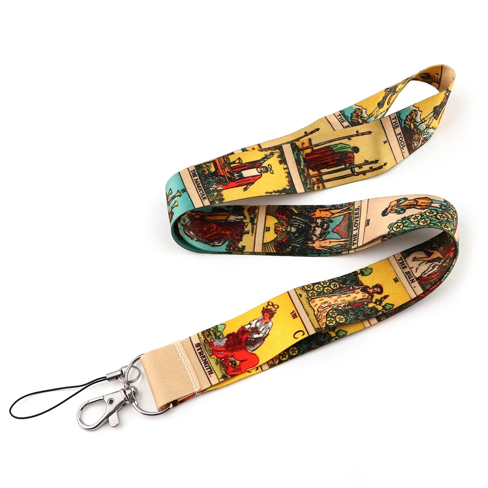 YQ671 Vintage Tarot Cards Printed Key Lanyard Neck Strap for Keys ID Badge Holder Travel Card Cover Keychain Phone Rope Lariat