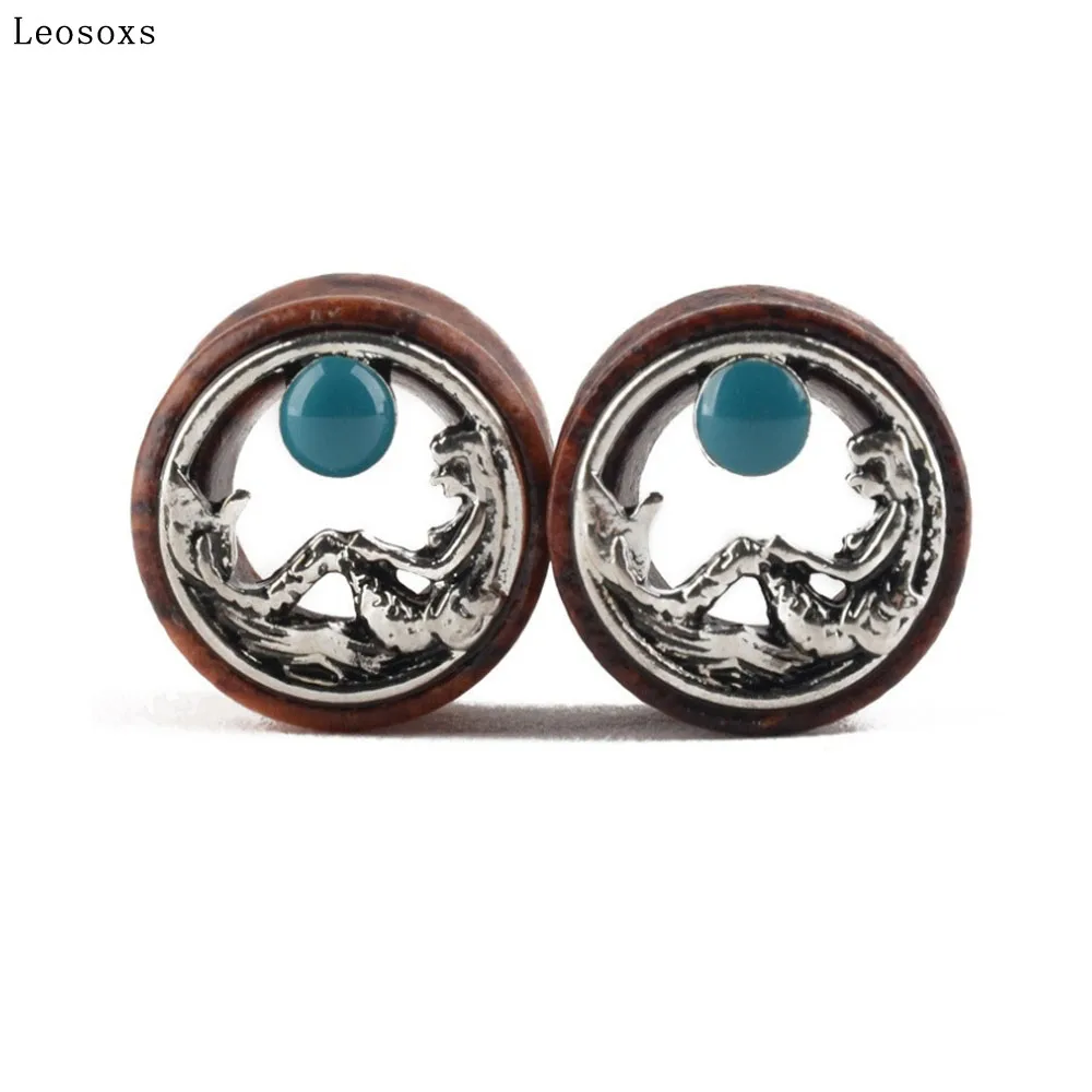 Leosoxs 2pcs Foreign Trade Hot-selling Wooden Ear Expander, New Mermaid Ear Pinna, Exquisite Piercing Jewelry