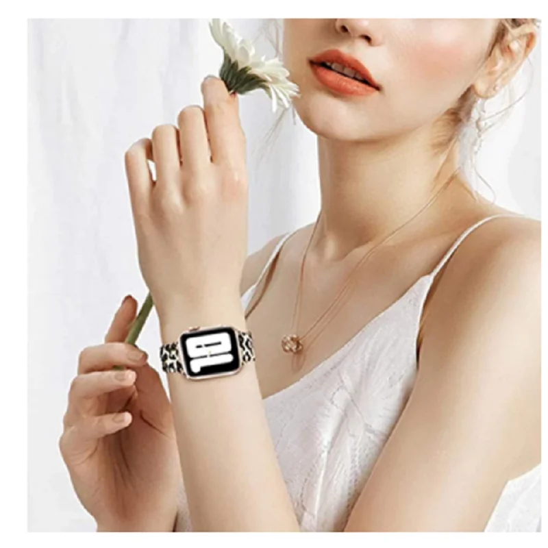 Apple Watch用ヒョウ柄ブレスレット,iwatchシリーズ用シリコンストラップ7 6 se 5 4 3 2,サイズ44 40 41 45 38mm 42mm