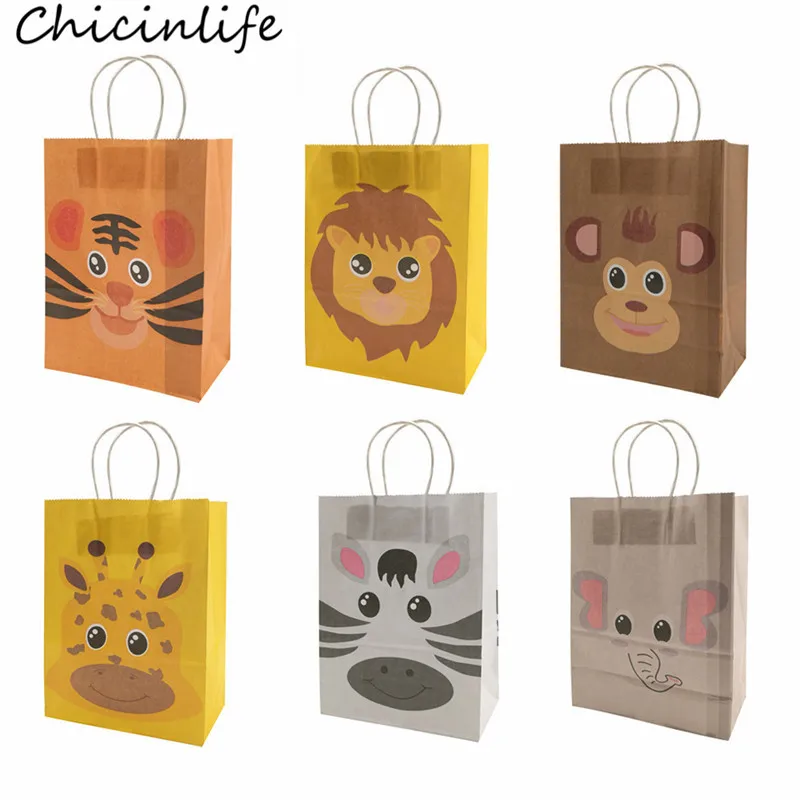 

Chicinlife 5Pcs Monkey Zebra Tiger Lion Elephant Paper Bags Jungle Party Gift Candy Bag Baby Shower Kids Birthday Party Supplies