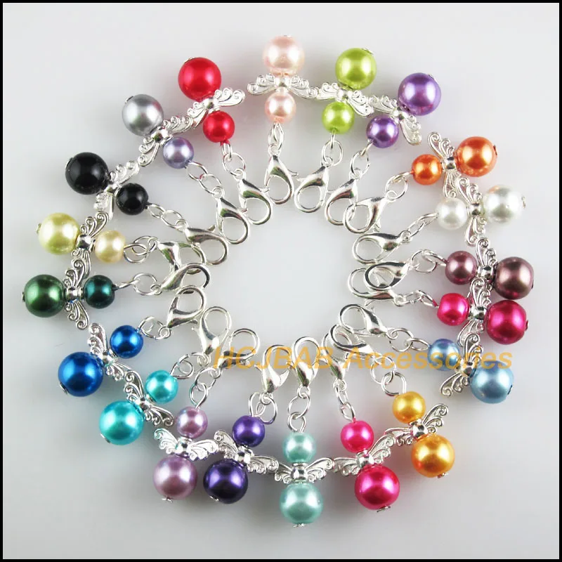 

20Pcs Silver Plated Retro Mixed Ball Glass 14x21mm Angel With Lobster Claw Clasps Charms