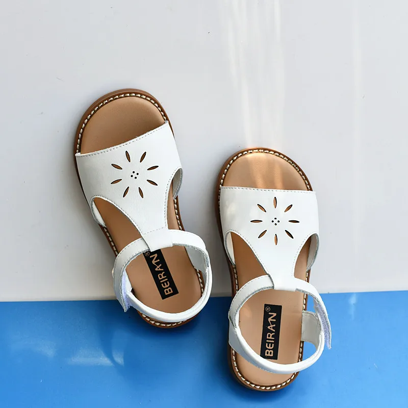 Summer Genuine Leather Girls Sandals Open Toe Fashion Hollow Petals Cowhide Children\'s beach Shoes Baby Sandals