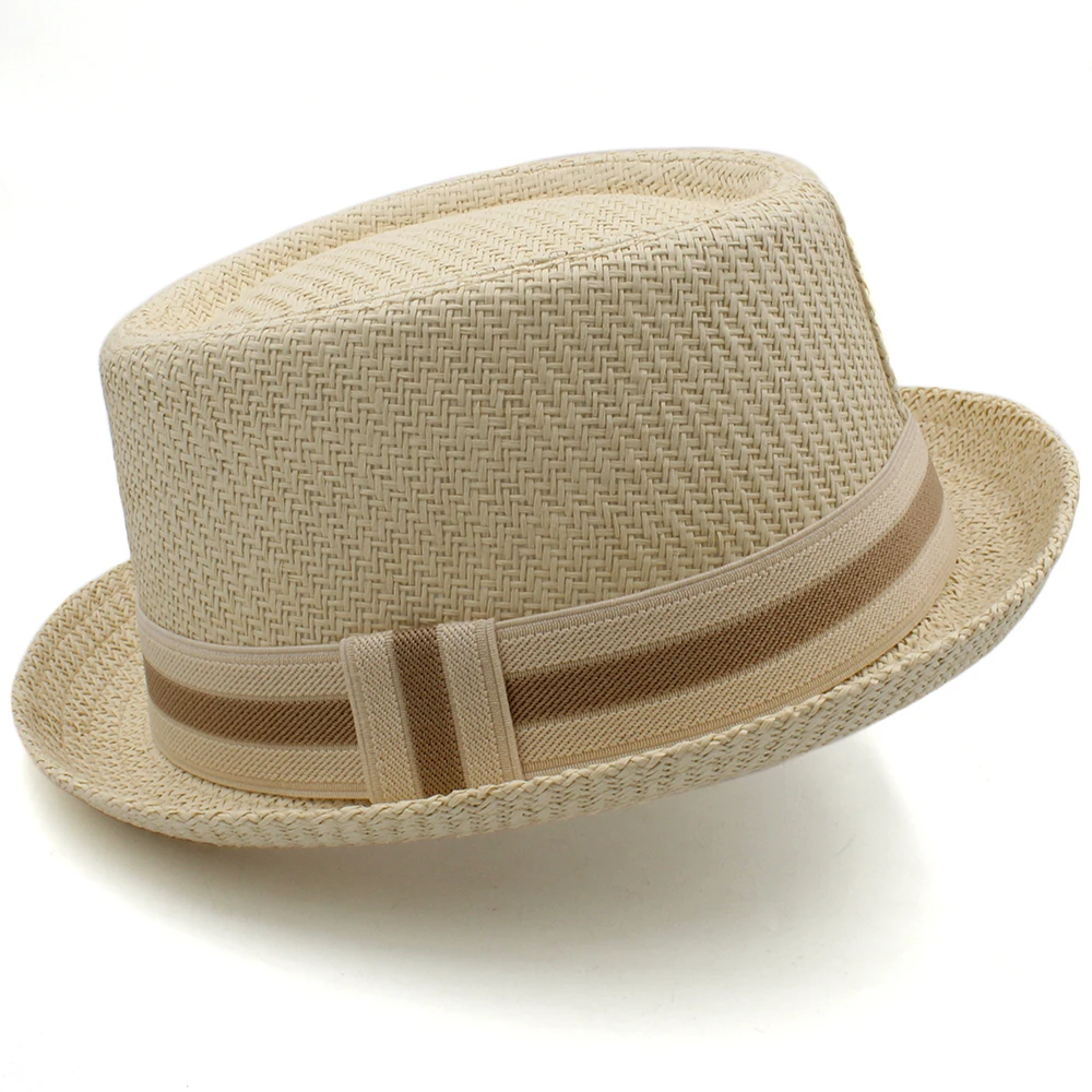 Men Women Classical Straw Pork Pie Hats Fedora Sunhats Trilby Caps Summer Boater Beach Outdoor Travel Party Size US 7 1/4 UK L