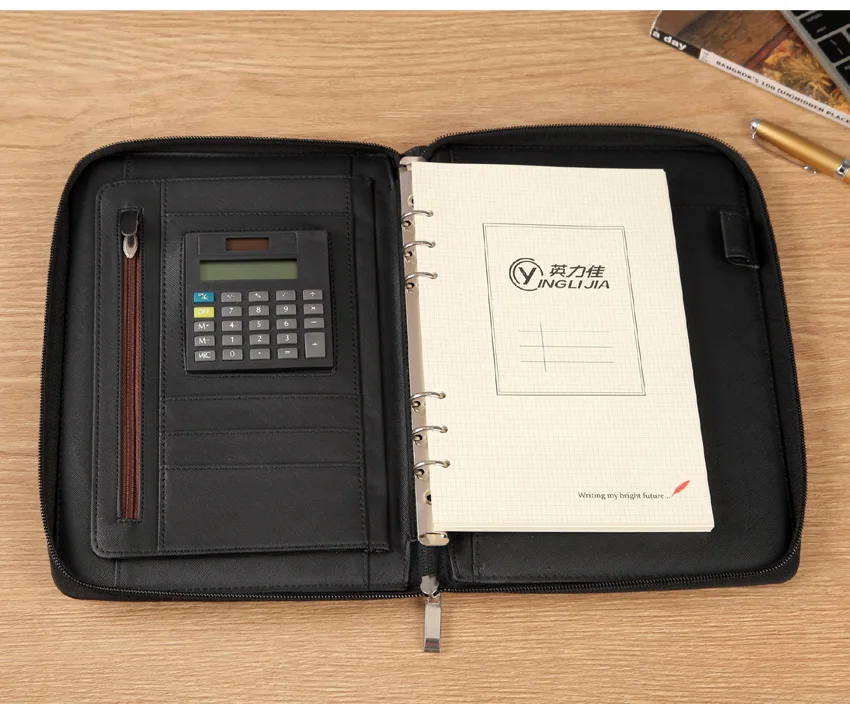 A5 25K Rits Pu Lederen Travel Journal Agenda Planner Notebook Met Lente Bindmiddel Rekenmachine Padfolio Portfolio Aktetas