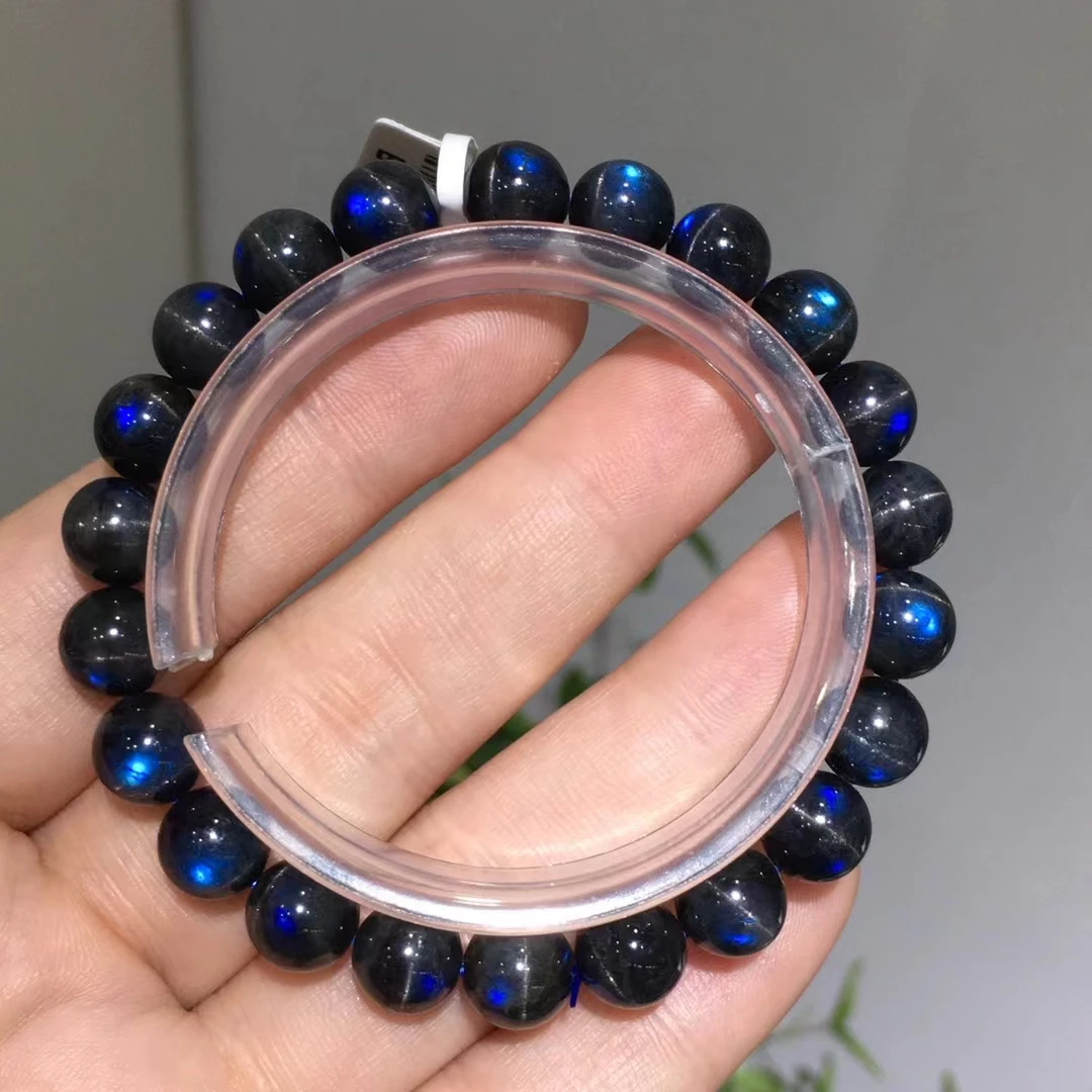 Natural Black Labradorite Bracelet Round Beads Blue Women Men Grey Moonstone 7mm 8mm 9mm AAAAA