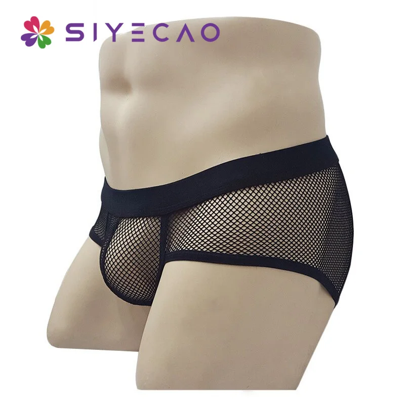 Ropa interior de malla transparente para hombre, calzoncillos de cintura baja con bulto, lencería Sexy, íntima