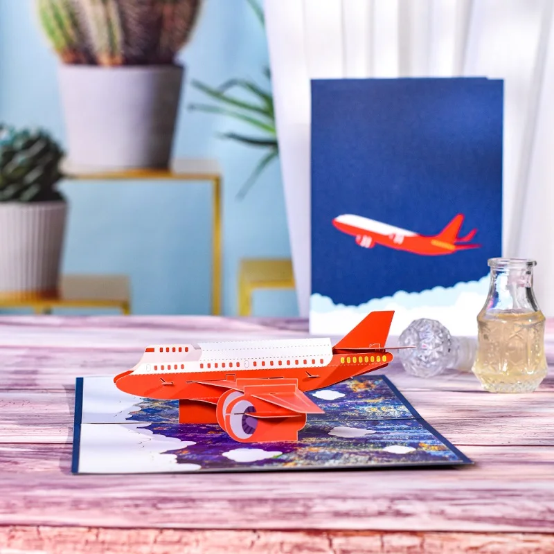 3D Airplane Pop Up Birthday Card for Kids Dad Business Airplane Fathers Day Greeting Cards Graduation Congratulations Handmade