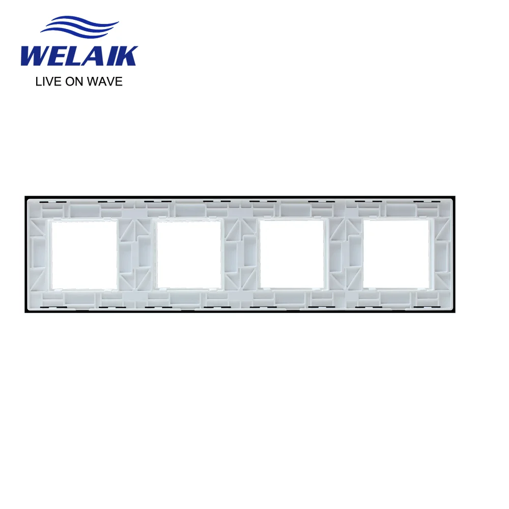 WELAIK  EU 4Frame 293*80mm White Wall Socket Outlet Square Hole Crystal Tempered Glass Panel Only DIY Parts  A48W1