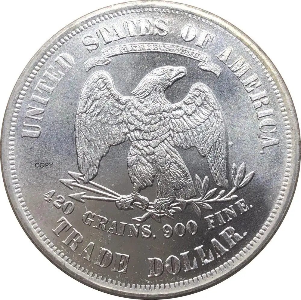 United States America 1885 1 Trade One Dollar US In God We Trust With Motto 420 Grains 900 Fine  Silver Plated Copy Coin