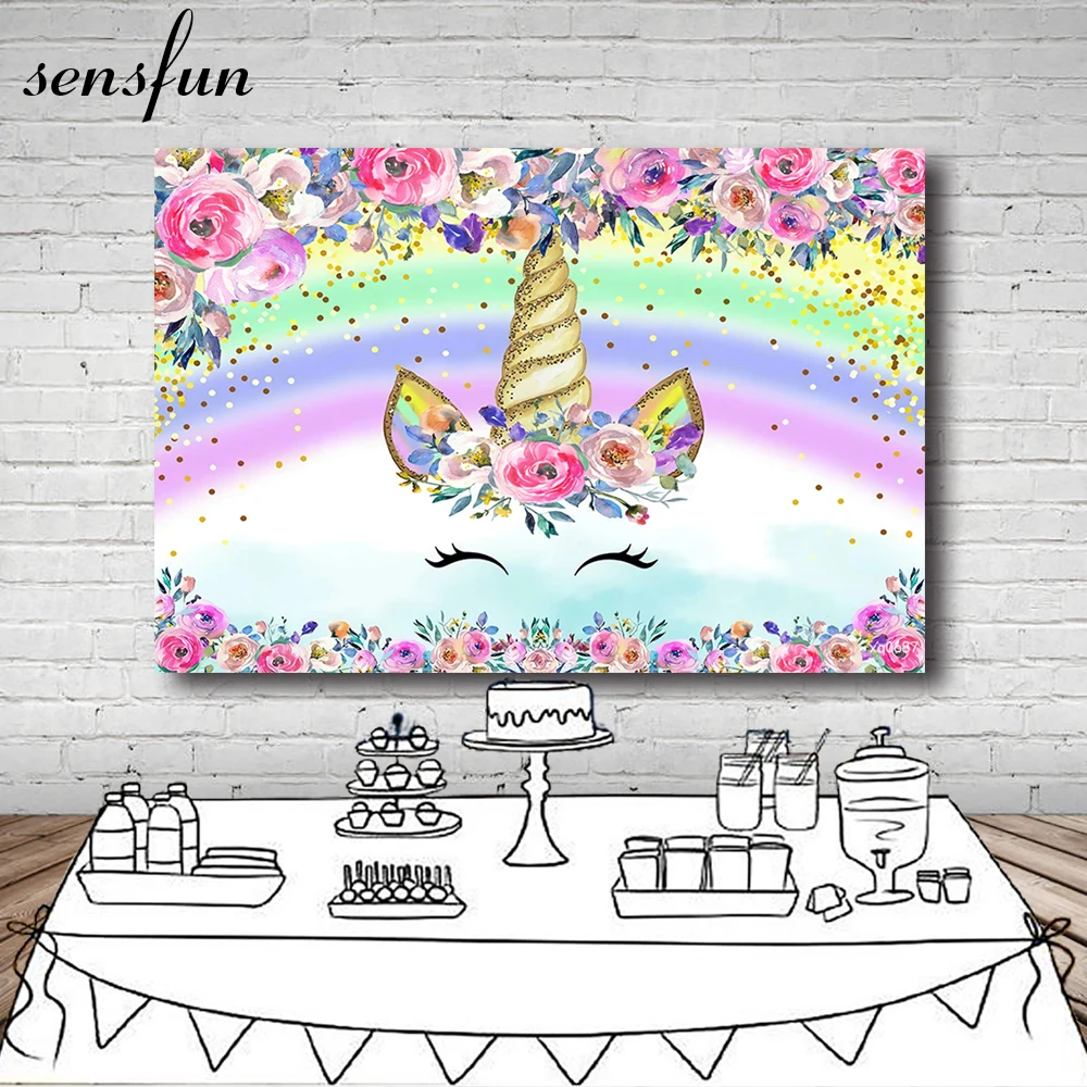 Sensfun Smile Unicorn Party Photography Backgrounds Flowers Rainbow Girls Baby Shower Newborn 1st Birthday Backdrop Photo Studio