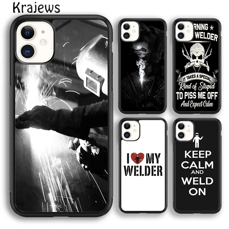 Krajews Welder Welding Hot Metal Worker Solderin Phone Case For iPhone 15 SE2020 14 7 8 plus XR XS 11 12 13 pro max coque Fundas