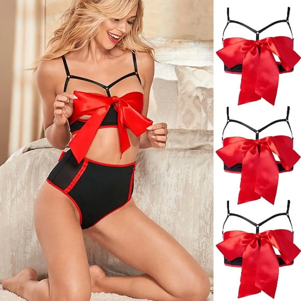 

Women Bra Set Christmas Flirt Sexy Lingerie Female Underwear Suit Bow Lace Valentine's Day Clothes Brassiere Exotic Set