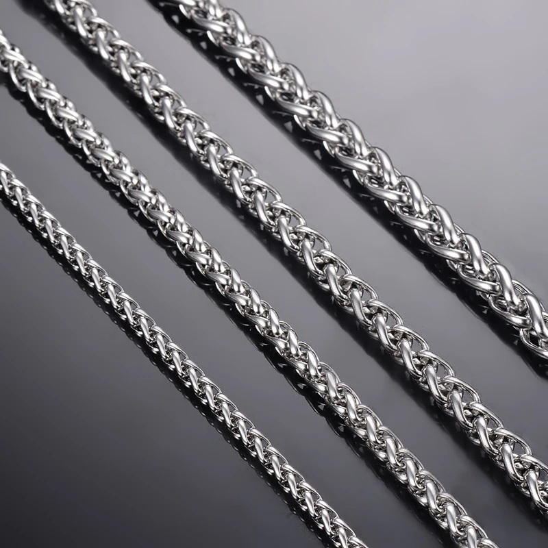 Keel Link Chain Stainless Steel Necklace for Men Women Braided Wheat Chain 2.5/3/4/5/6mm Daily Jewelry