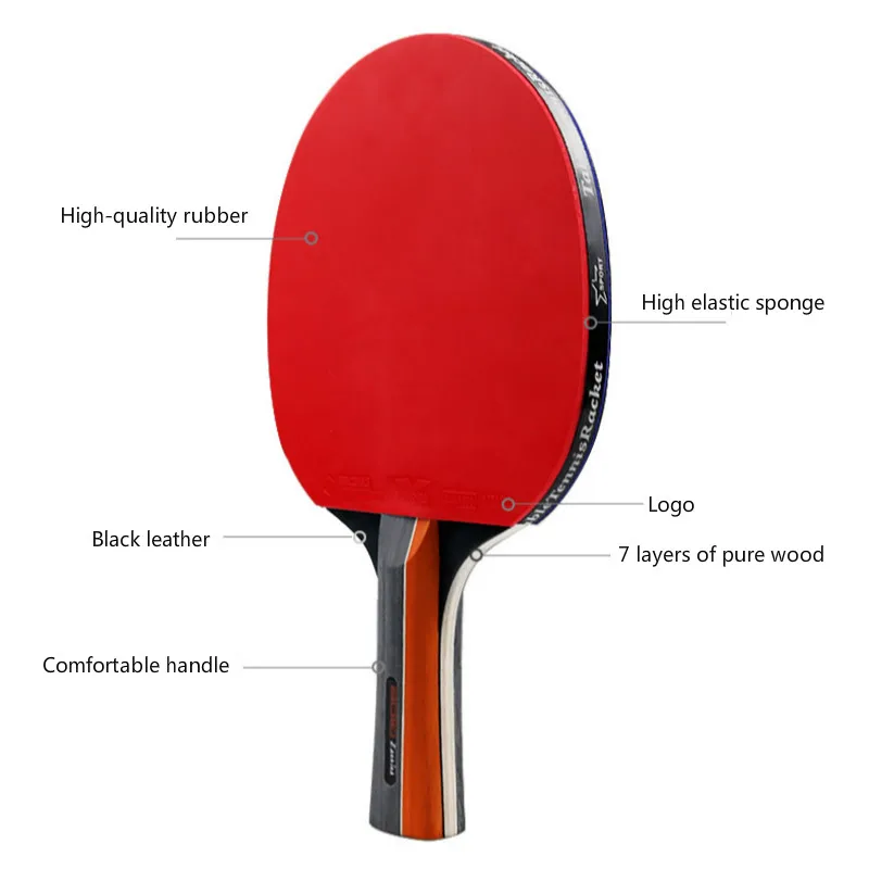 1Pair Table Tennis Racket Set Professional Rubber Carbon Pingpong Racket Short Long Handle Table Tennis Training Paddle