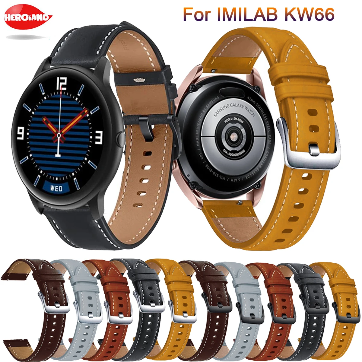 

22mm Leather Strap Watchband Wristband For IMILAB KW66 / YAMAY SW022 WristStrap Quick Releas Bracelet For Ticwatch Pro 3 Band