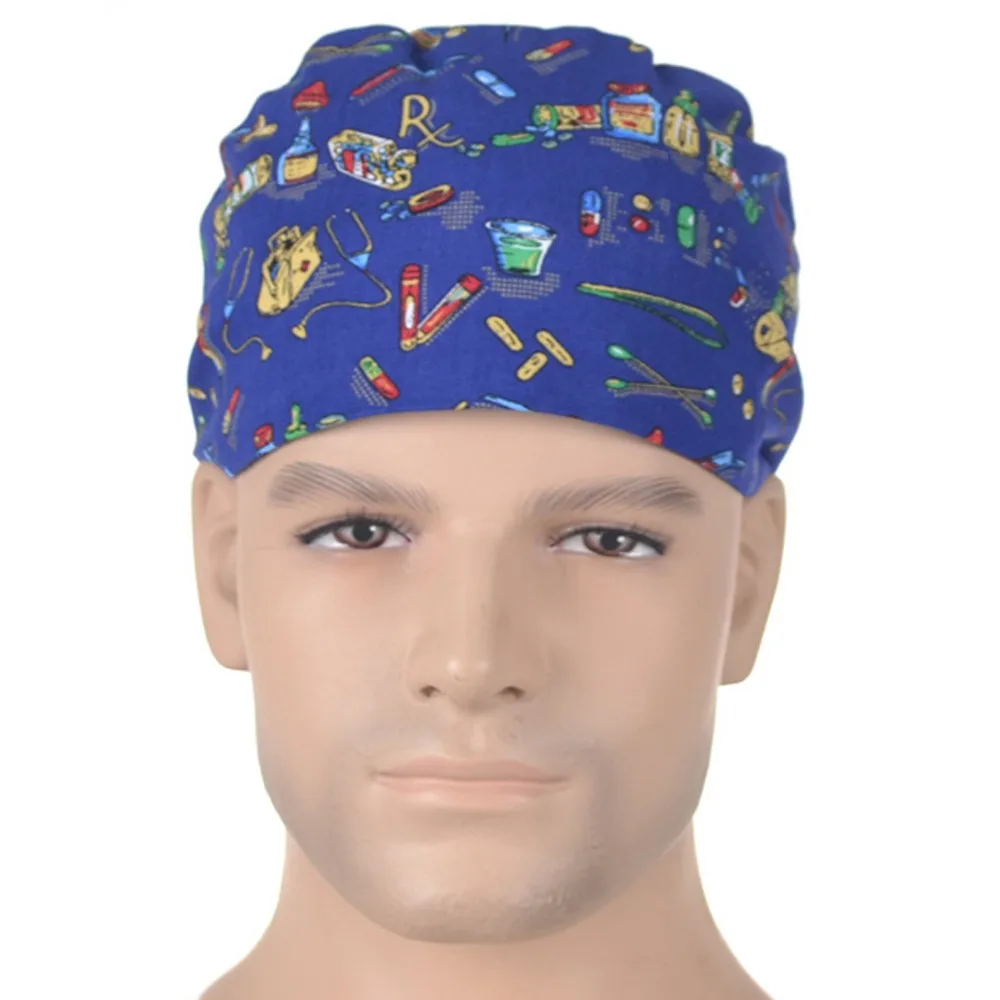 

new unisex scrub caps 100% cotton with sweatbands Technology blue 03