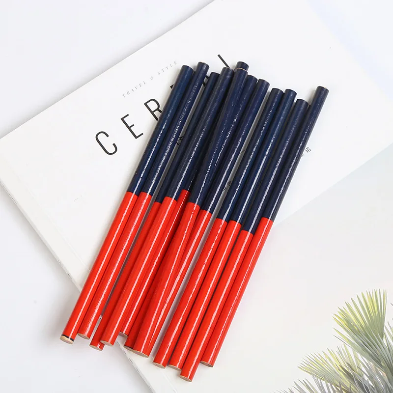 

48PCS Red and Blue Double Head Round Colored Pencils Hexagonal Woodworking Pencil School Supplies