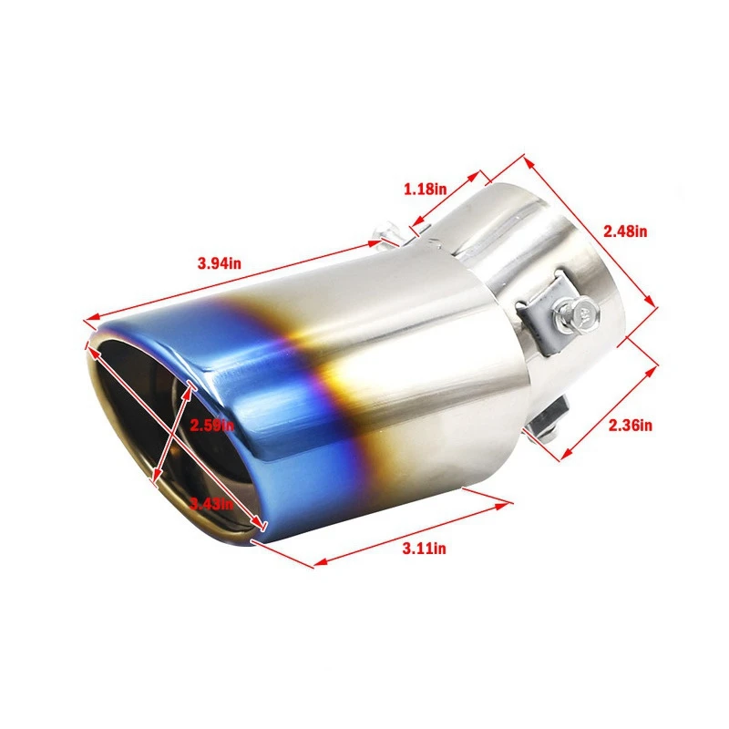 Silver / BLUE 63mm/2.48'' Universal Car Exhaust Tailpipe Nozzle Muffler Tube Round Tail Straight/Bend Stainless Steel Slip On