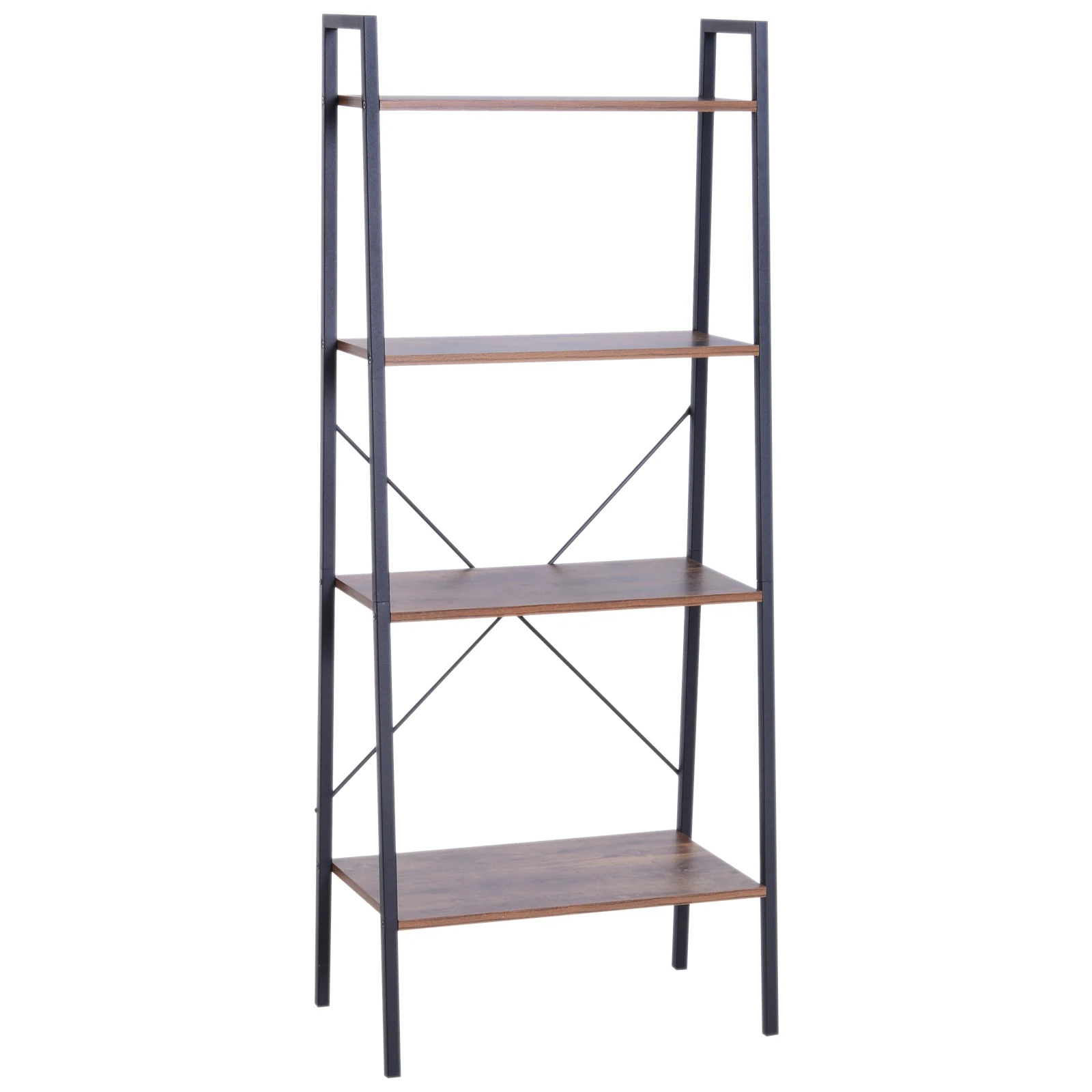 HOMCOM Bookshelf Industrial Stair Shelf with 4 Shelves Staggered Stand 60x35x145cm Steel and Wood