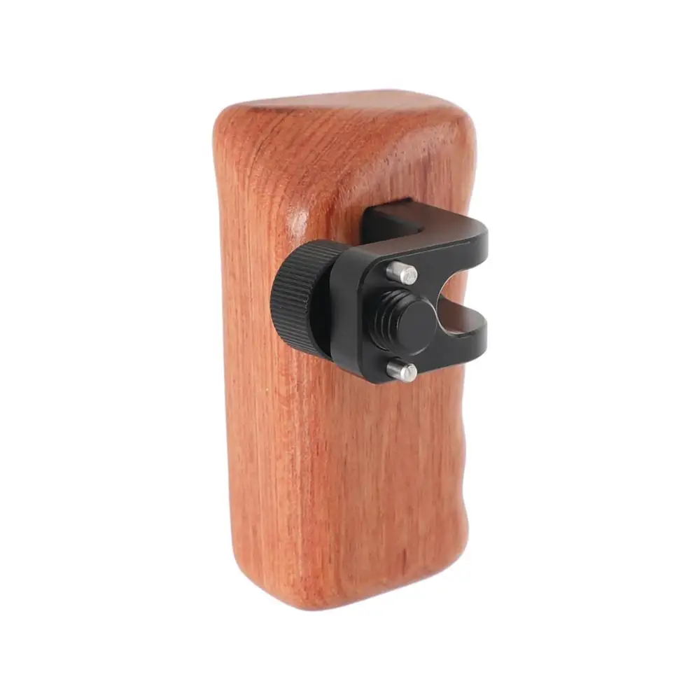 CAMVATE Camera Wooden Handle Grip With 3/8"-16 Thumbscrew Lock Knob & ARRI Locating Pins For DSLR Camera Cage Rig Support System