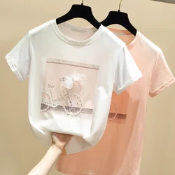 2021 Fashion Cool Print Female Summer T-shirt White Cotton Women Tshirts Casual Harajuku T Shirt Femme Pink Loose Top