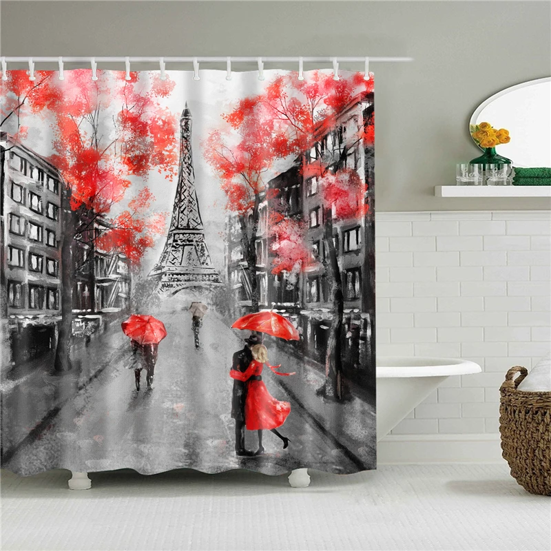 Polyester Fabric Shower Curtain Paris Landscape Printing Mildewproof Bath Curtains Decoration for Home Bathroom Screens