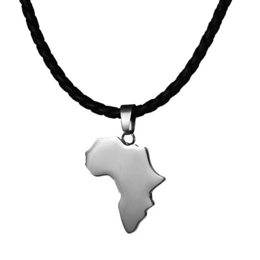 Africa map necklace africa pendant leather twist chain necklace Africa stainless steel africa  necklaces for women men