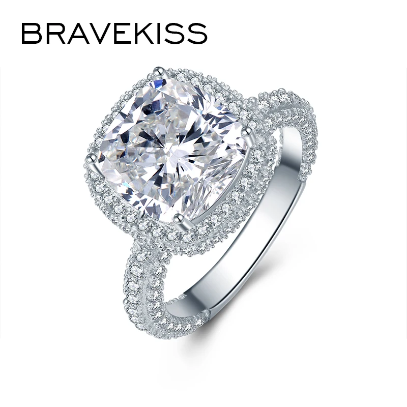 BRAVEKISS Luxury Clear CZ Square Wedding Rings Cubic Zirconia Prong Setting Pave Engagement Love Ring for Women Jewelry BUR0576A