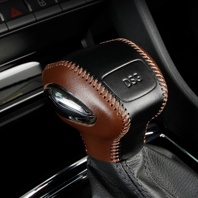 Auto Hand Sewing Leather Gear Shift Knob Cover Handbrake Lever Protective Sleeve For Skoda Kodiaq 2017-2021 Car Accessories