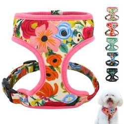 Arnés de nailon con estampado de flores para perros y gatos, chaleco ajustable para mascotas, Bulldog Francés y Chihuahua