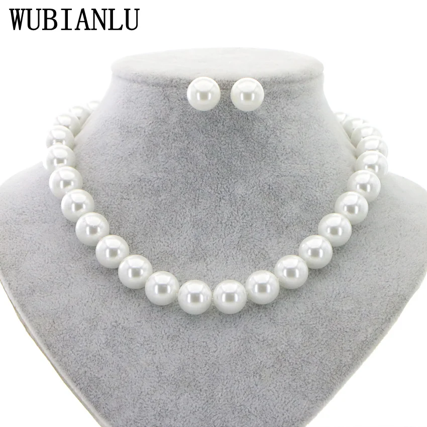 WUBIANLU New Charming 8mm White Shell Pearl Necklace Earring Women Collocation Banquet Jewelry Wholesale And Retail