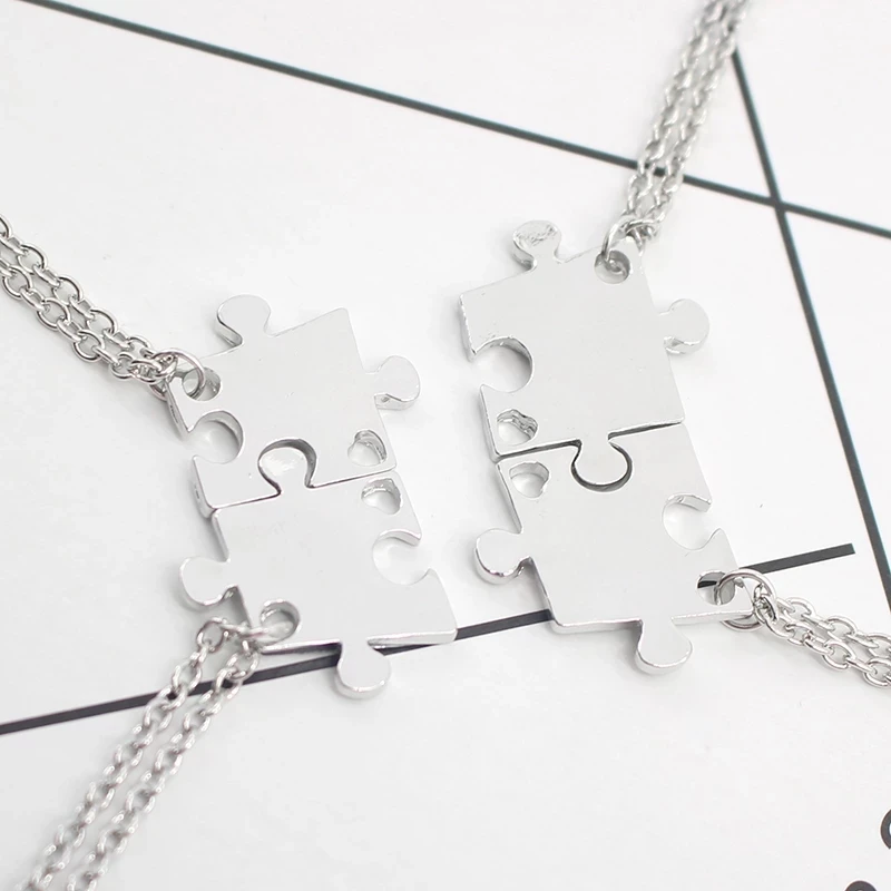 4 Piece Set Of Good Friends Series Hollow Love Puzzle Geometric Necklace Unisex Friendship BFF Pendant Jewelry Birthday Gift