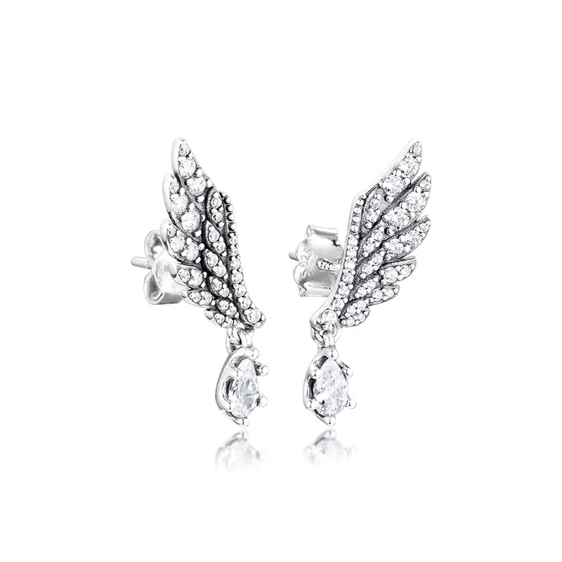 Schlenker Engel Flügel Stud Ohrringe 925 Sterling Silber Ohrringe für Frauen Charme Schmuck 2019 Neue Klar CZ Kristall Mädchen Ohrringe