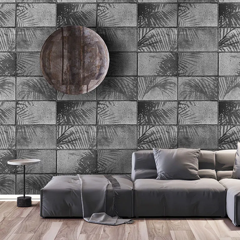 

Industrial Vintage Faux 3D Brick Wallpaper Roll Vinyl PVC Cement Grey Washable Banana Leaf Wall Paper for Bar Coffee Shop Walls