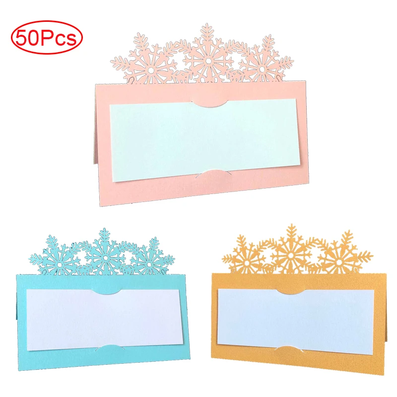 

50Pcs 9x9cm Snow Winter Laser Cut Table Name Place Cards Lace Name Message Setting Card Wedding Birthday Party Favor Decoration