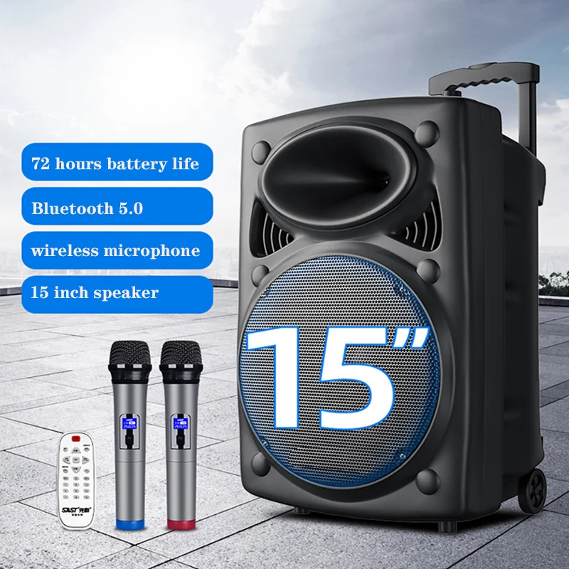 150W Bluetooth Speaker Column 15-Inch Subwoofer K Song Boombox Outdoor Square Dance Soundbox Wireless Microphone TF AUX U Disk