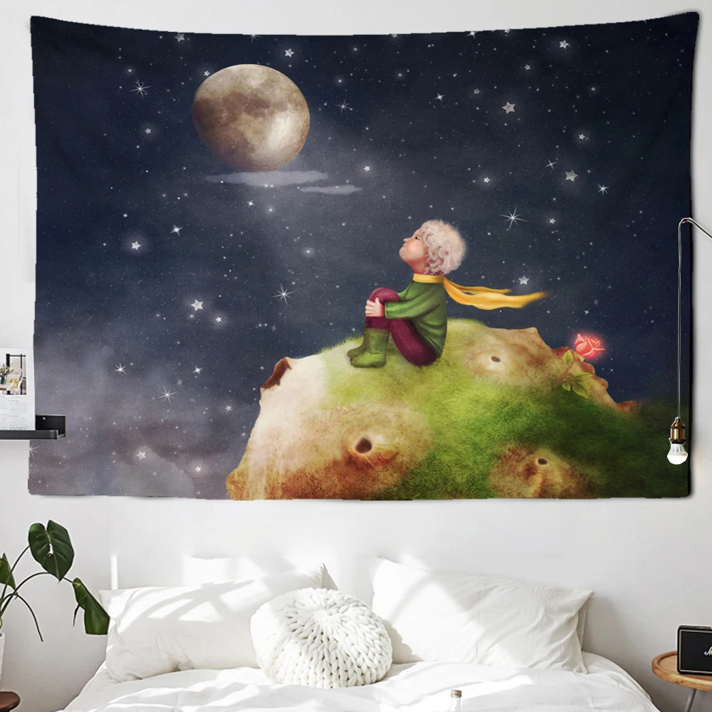 little Prince Tale Dreamland Starry Tapestry  Universe Wall Hanging Room Dorm Tapestries Art Home Psychedelic Children's Room