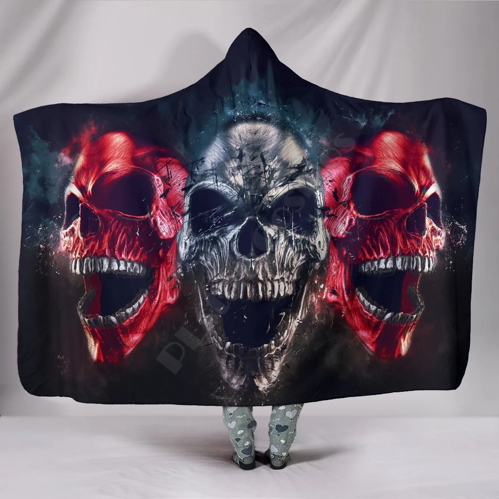 

Three Metal Skulls 3D Printed Wearable Blanket Adults For Kids Various Types Hooded Blanket Fleece blanket