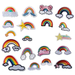 PGY Anime Rainbow Patch Applique Cute Cartoon Iron On Patches Stripe On Clothes Embroidered Patches For Clothing DIY Stickers