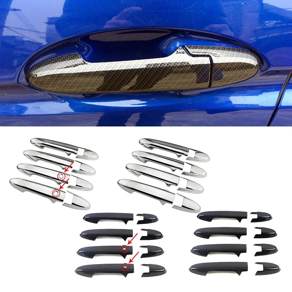 8Pcs Carbon Fiber / Chrome Exterior Car Door Handle Cover Trim Protection Decor ABS Sticker For Honda Fit Jazz GK5 GP5 2014-2020