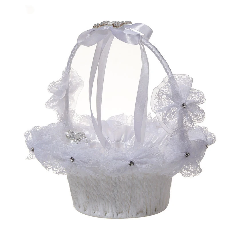 Pearl with Rhinestone for Bride, Portable Flower Basket, Big Bow, Party Sprinkle Flowers, Wedding Supplies