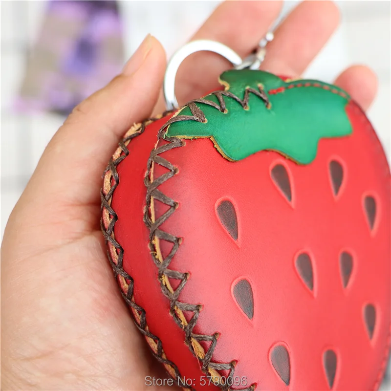 Genuine leather handmade creative strawberry mini coin purse fruit card bag key bag clutch bag children hand bag