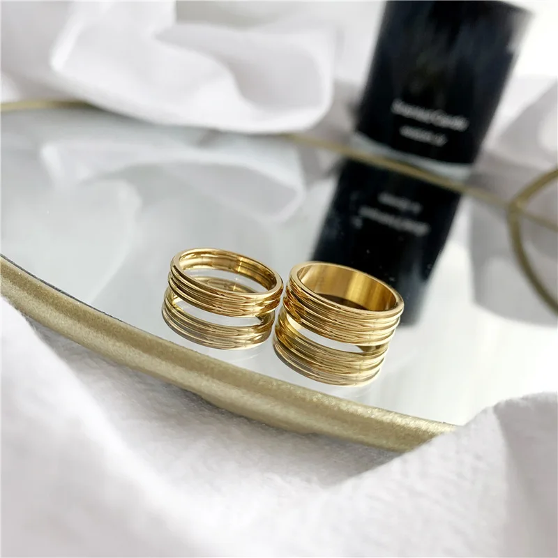 YUN RUO Simple Multi-layer Ring 18k Gold Plated Titanium Steel Fashion Personality Index Finger Men and Women Ring Korean Trendy