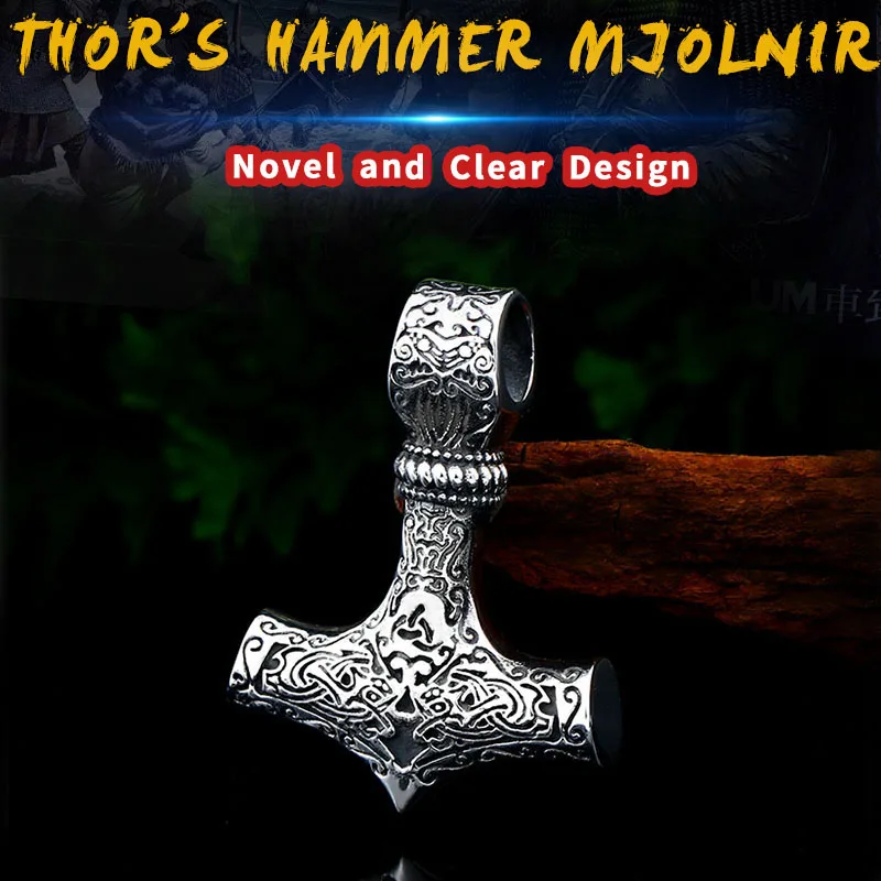 BEIER thor\'s hammer mjolnir pendant necklace viking scandinavian norse viking necklace with stainless steel chain BP8-384