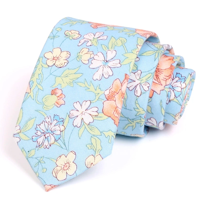 

New Design High Quality Floral Print Tie 7CM Cotton Neck Tie Fashion Wedding Party Ties For Men Business Suit Work Necktie