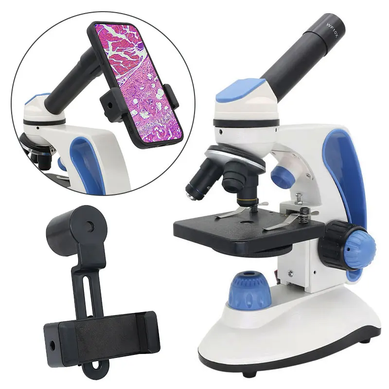 Imagem -02 - Microscópio Biológico hd com Clip Smartphone hd Iluminado Monocular e Binocular Ferramentas de Experimento Estudante 2000x