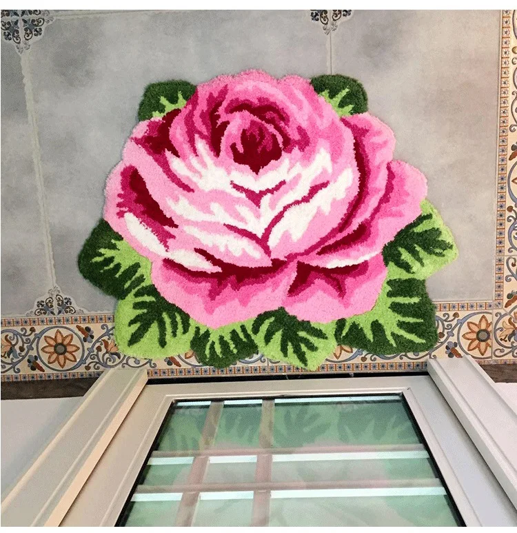 Handmade Rose Mat Bathroom Doormat Entrance Rug Carpet for Girl Kids Living Room Bedroom Door Floor Bath Mat Foot Pad Home Decor